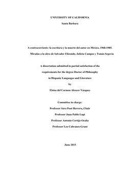 La Escritura Y La Muerte Del Autor En México, 1968-1985. Miradas a La