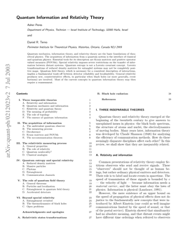 Arxiv:Quant-Ph/0212023V2 7 Jul 2003 Contents Theory Relativity and Information Quantum I.Terltvsi Esrn Process Measuring Relativistic the III