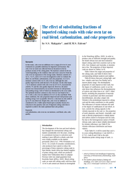 The Effect of Substituting Fractions of Imported Coking Coals with Coke Oven Tar on Coal Blend, Carbonization, and Coke Properties by S.S