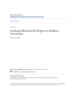 Graduate Education for Negroes in Southern Universities Charles H