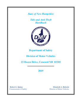 State of New Hampshire Title and Anti-Theft Handbook Department Of