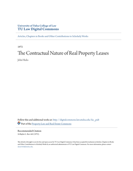The Contractual Nature of Real Property Leases-Forms the Subject Matter of This Paper
