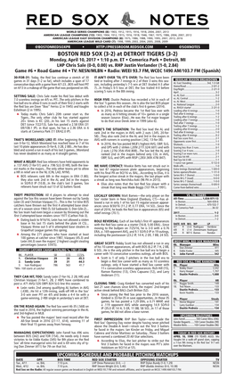 BOSTON RED SOX (3-2) at DETROIT TIGERS (3-2) Monday, April 10, 2017 • 1:10 P.M