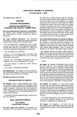 LEGISLATIVE ASSEMBLY of MANITOBA Thursday, March 1, 1990