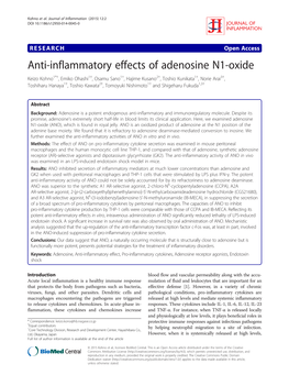 Anti-Inflammatory Effects of Adenosine N1-Oxide