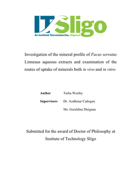 Fucus Serratus Linneaus Aqueous Extracts and Examination of the Routes of Uptake of Minerals Both in Vivo and in Vitro