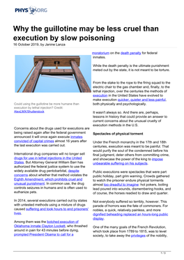 Why the Guillotine May Be Less Cruel Than Execution by Slow Poisoning 16 October 2019, by Janine Lanza