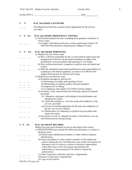 WAC 246-338 Medical Test Site Checklist October 2016 1