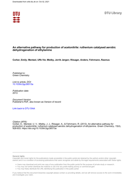 Ruthenium Catalysed Aerobic Dehydrogenation of Ethylamine