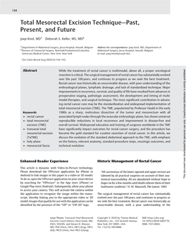 Total Mesorectal Excision Technique—Past, Present, and Future