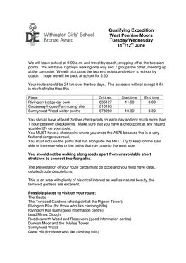 Dofe Bronze Qualifying Expedition Instructions