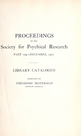 Proceedings of the Society for Psychical Research