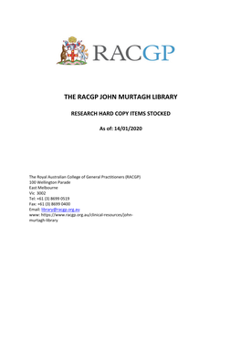 The Racgp John Murtagh Library