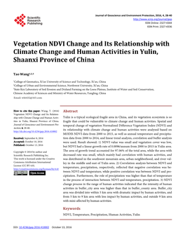Vegetation NDVI Change and Its Relationship with Climate Change and Human Activities in Yulin, Shaanxi Province of China