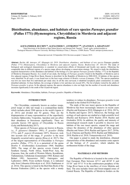 (Hymenoptera, Chrysididae) in Mordovia and Adjacent Regions, Russia