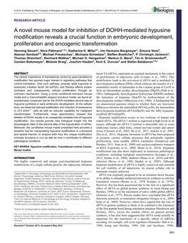 A Novel Mouse Model for Inhibition of DOHH-Mediated Hypusine Modification Reveals a Crucial Function in Embryonic Development, P