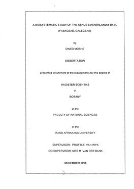 A Biosystematic Study of the Genus Sutherlandia Br. R. (Fabaceae