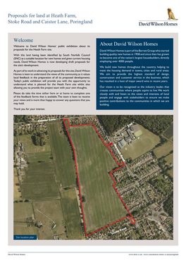 Proposals for Land at Heath Farm, Stoke Road and Caistor Lane, Poringland Welcome About David Wilson Homes