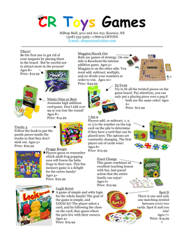 CR Toys Game Sheet 2014