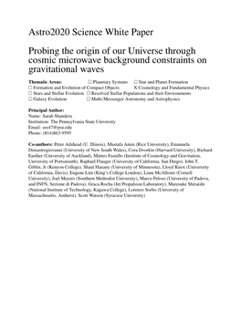 Astro2020 Science White Paper Probing the Origin of Our Universe Through Cosmic Microwave Background Constraints on Gravitational Waves