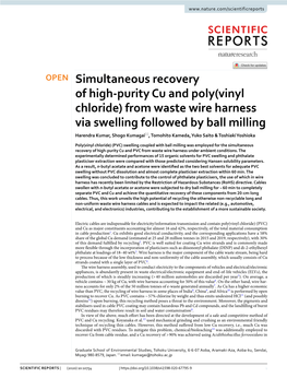 Simultaneous Recovery of High-Purity Cu and Poly(Vinyl Chloride)