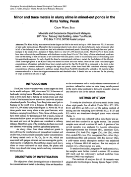 Minor and Trace Metals in Slurry Slime in Mined-Out Ponds in the Kinta Valley, Perak