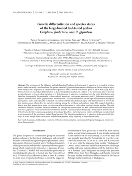 Genetic Differentiation and Species Status of the Large-Bodied Leaf-Tailed Geckos Uroplatus Fimbriatus and U