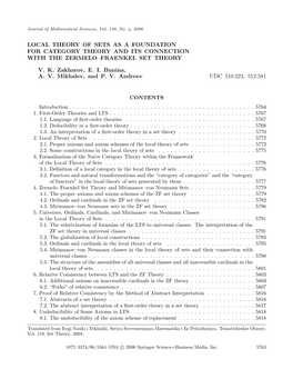 Local Theory of Sets As a Foundation for Category Theory and Its Connection with the Zermelo–Fraenkel Set Theory