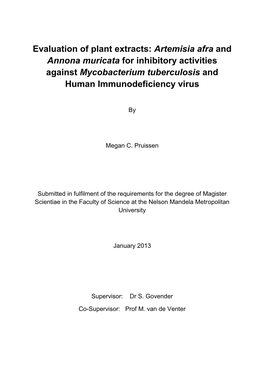 Evaluation of Plant Extracts: Artemisia Afra and Annona Muricata for Inhibitory Activities Against Mycobacterium Tuberculosis and Human Immunodeficiency Virus