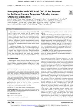 Macrophage-Derived CXCL9 and CXCL10 Are Required for Antitumor Immune Responses Following Immune Checkpoint Blockade a C Imran G