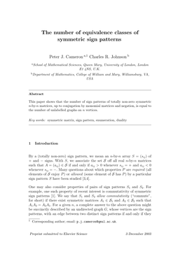 The Number of Equivalence Classes of Symmetric Sign Patterns