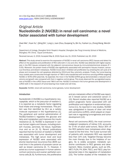 Original Article Nucleobindin 2 (NUCB2) in Renal Cell Carcinoma: a Novel Factor Associated with Tumor Development