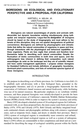 Bioregions: an Ecological and Evolutionary Perspective and a Proposal for California