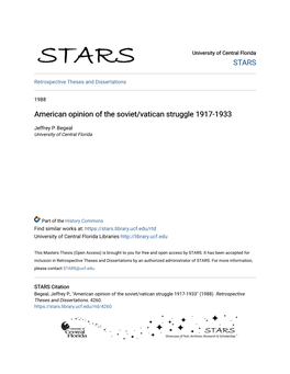 American Opinion of the Soviet/Vatican Struggle 1917-1933
