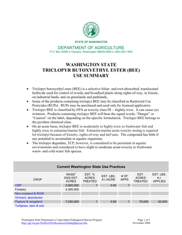 Triclopyr Butoxyethyl Ester (Bee) Use Summary