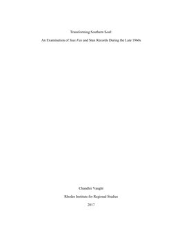 Transforming Southern Soul: an Examination of Stax Fax and Stax