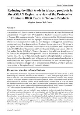 Reducing the Illicit Trade in Tobacco Products in the ASEAN Region: a Review of the Protocol to Eliminate Illicit Trade in Tobacco Products Gryphon Sou and Rob Preece