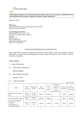 Notice Concerning Prepayment of Loans (Revision)