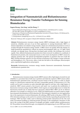 Integration of Nanomaterials and Bioluminescence Resonance Energy Transfer Techniques for Sensing Biomolecules