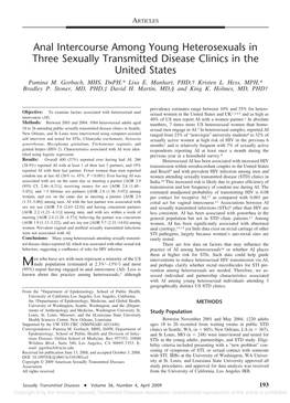 Anal Intercourse Among Young Heterosexuals in Three Sexually Transmitted Disease Clinics in the United States