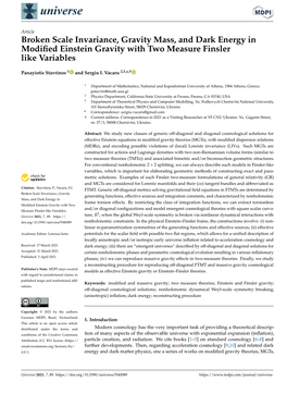 Broken Scale Invariance, Gravity Mass, and Dark Energy in Modified Einstein Gravity with Two Measure Finsler Like Variables