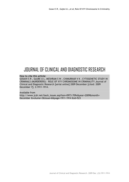 Title: CYTOGENETIC STUDY in CRIMINALS (MURDERERS): ROLE of XYY CHROMOSOME in CRIMINALITY