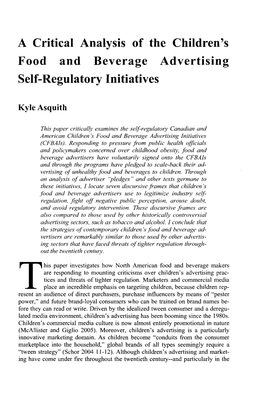 A Critical Analysis of the Children's Food and Beverage Advertising Self-Regulatory Initiatives