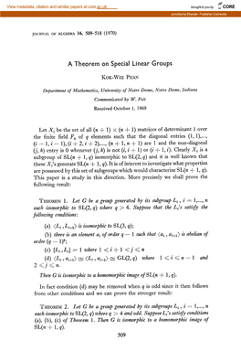 A Theorem on Special Linear Groups