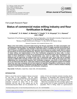 Status of Commercial Maize Milling Industry and Flour Fortification in Kenya