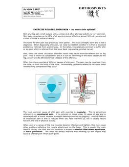 EXERCISE RELATED SHIN PAIN – ‘No More Shin Splints!’