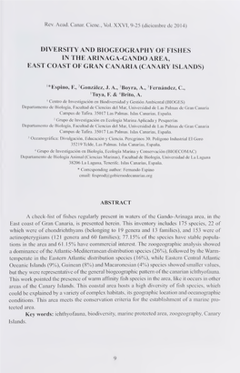 Diversity and Biogeography of Fishes in the Arinaga-Gando Area. East