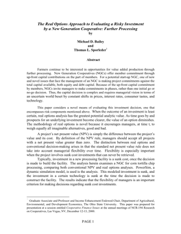 The Real Options Approach to Evaluating a Risky Investment by a New Generation Cooperative: Further Processing By