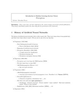 Perceptron 1 History of Artificial Neural Networks