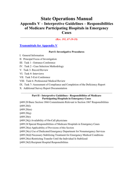 Appendix V – Interpretive Guidelines – Responsibilities of Medicare Participating Hospitals in Emergency Cases ______(Rev